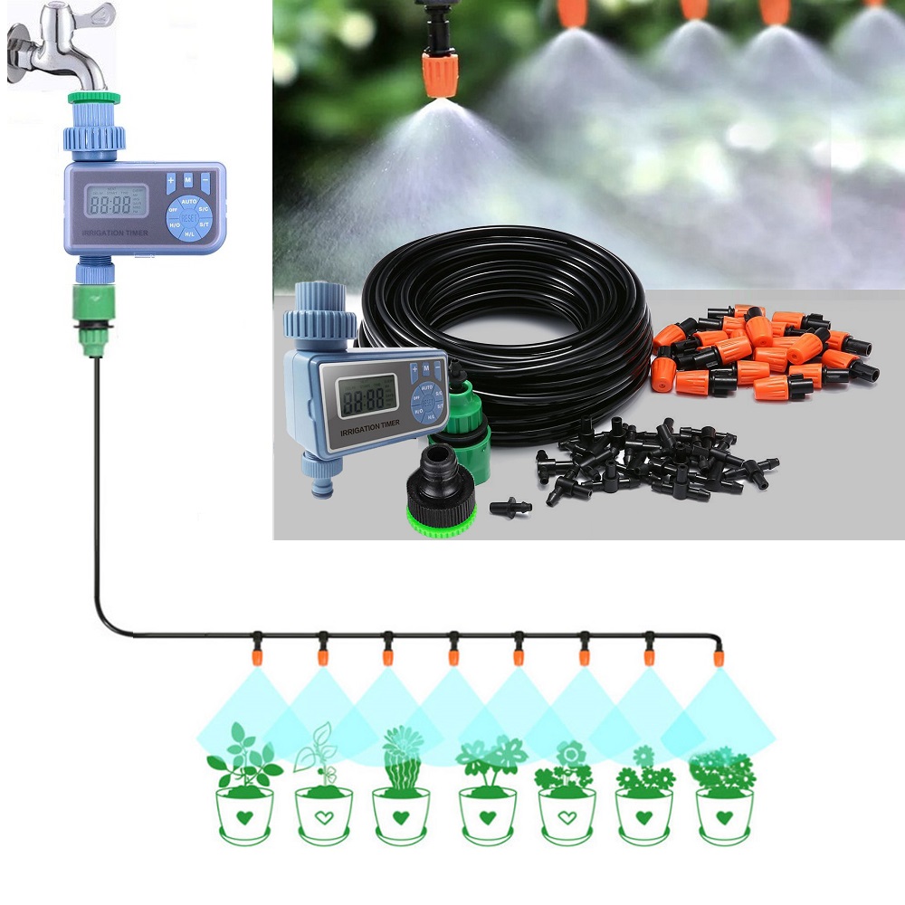 Bộ tưới cây tự động 15 đầu phun sương van nước hẹn giờ dh607