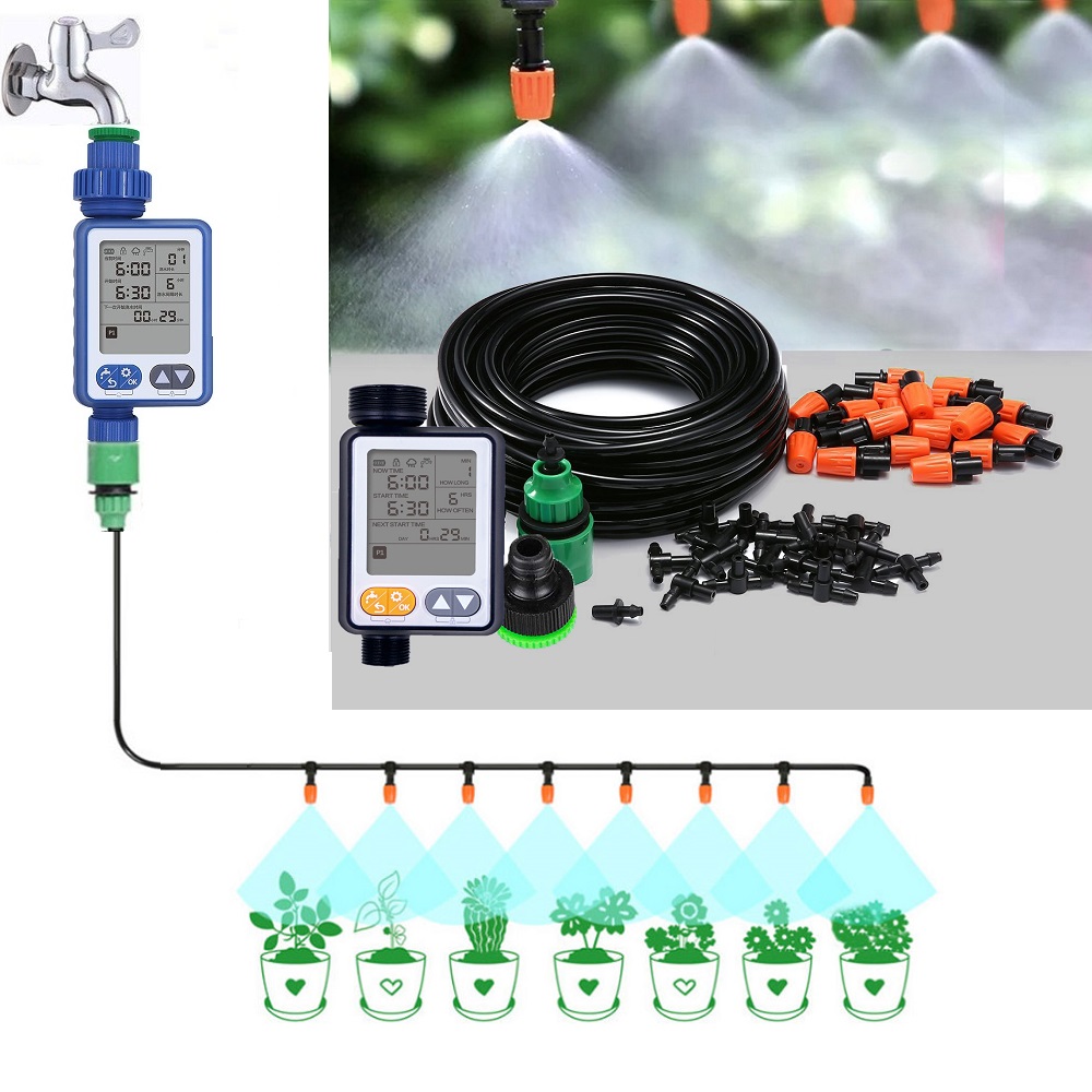 Bộ tưới cây tự động 15 đầu phun sương van nước hẹn giờ dh609