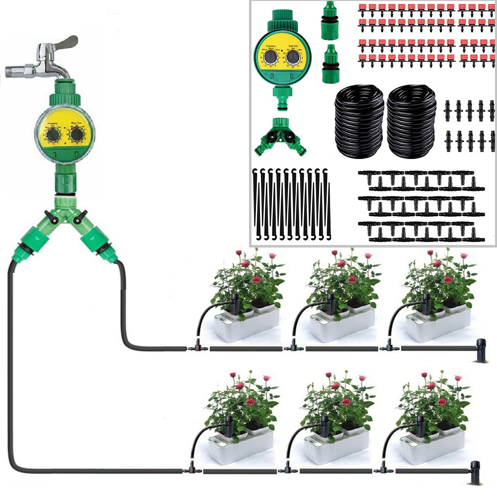 Bộ tưới nhỏ giọt tự đông 30 đầu phun 8 tia dùng van nước hẹn giờ DH606 cao cấp