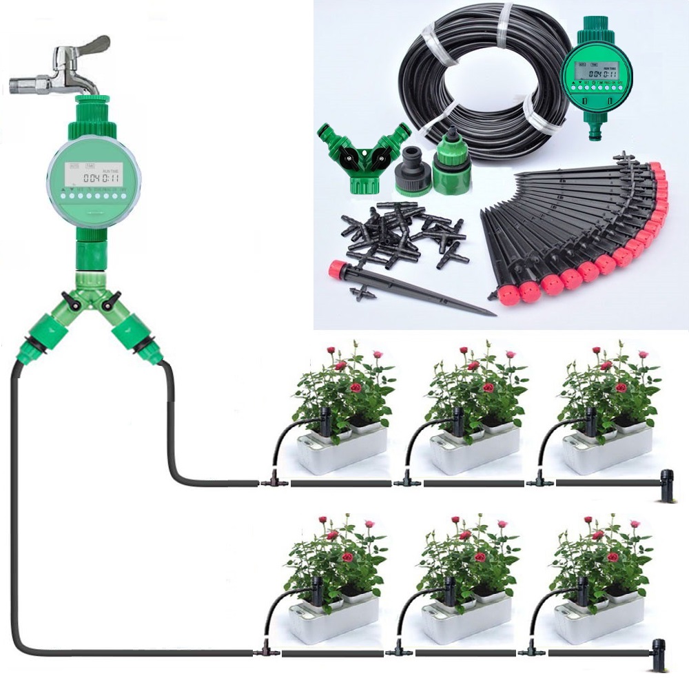 Bộ tưới nhỏ giọt tự động 30 đầu 8 tia có thân cắm van nước hẹn giờ DH605
