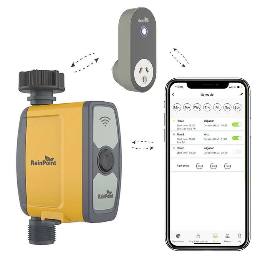 Bộ van tưới nước tự động RainPoint bằng wifi dùng pin