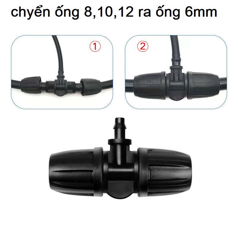 Đầu chia chữ T ống 10 ra 6 có nắp vặn