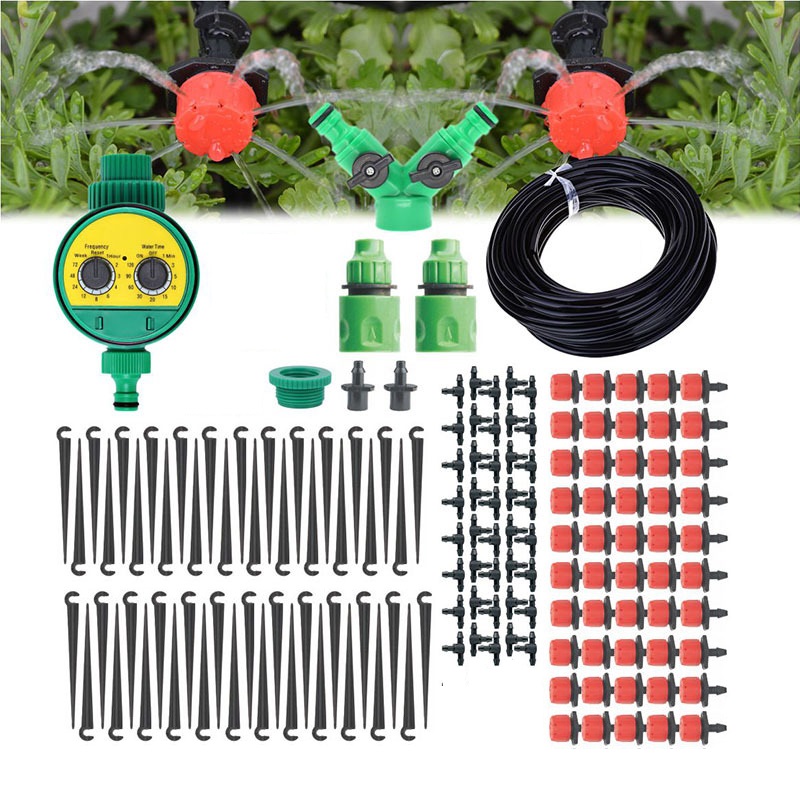 Bộ phun sương tưới cây tự động 30 béc đủ phụ kiện dùng van nước hẹn giờ DH606 có 30m dây