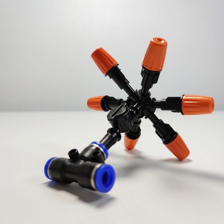 Béc 6 hướng có van chống rỉ kèm đầu nối T