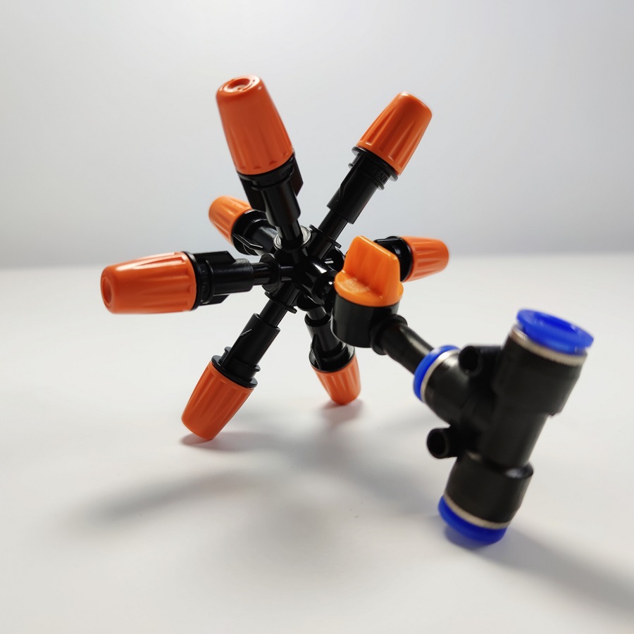 Béc phun 7 hướng cam nhựa có van khóa ống