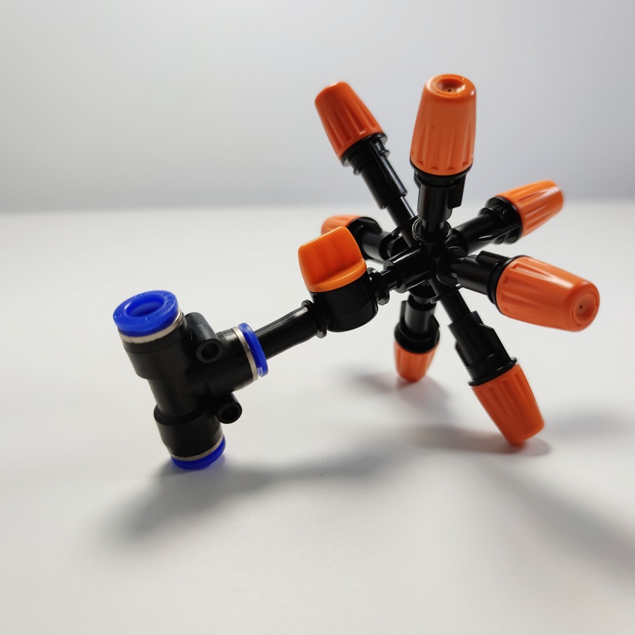 Béc phun 7 hướng cam nhựa có van khóa ống