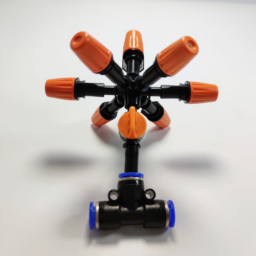 Béc phun 7 hướng cam nhựa có van khóa ống