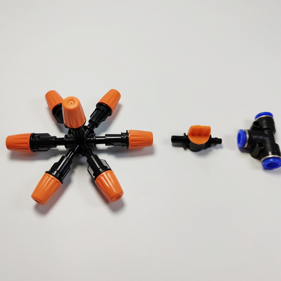 Béc phun 7 hướng cam nhựa có van khóa ống