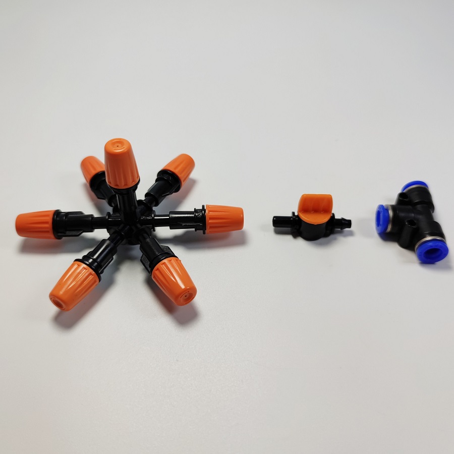 Béc phun 7 hướng cam nhựa có van khóa ống
