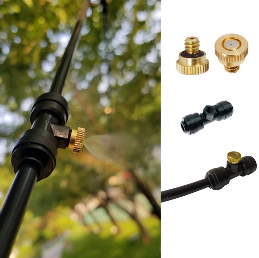 Bộ đế nhựa 8mm và đầu phun đồng DN64 chuyên tưới cây làm mát lắp đặt vào quạt