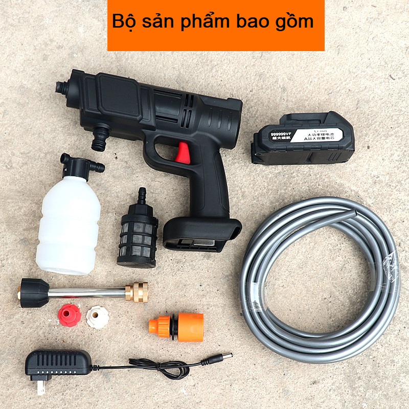 Máy rửa xe cầm tay gia đình công suất 400w pin sạc 48V phun thuốc sâu tưới cây xịt sân rửa máy lạnh