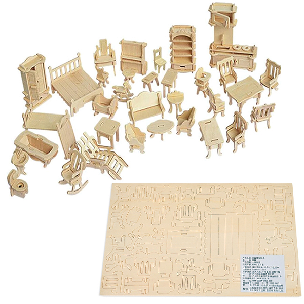 Đồ chơi ghép hình 3D bằng gỗ bộ nội thất gia đình 184 chi tiết TT4544