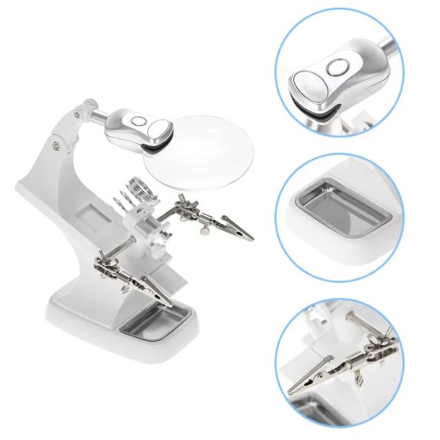 Kính lúp để bàn sữa chữa 5X K8 có đèn led và khay dụng cụ