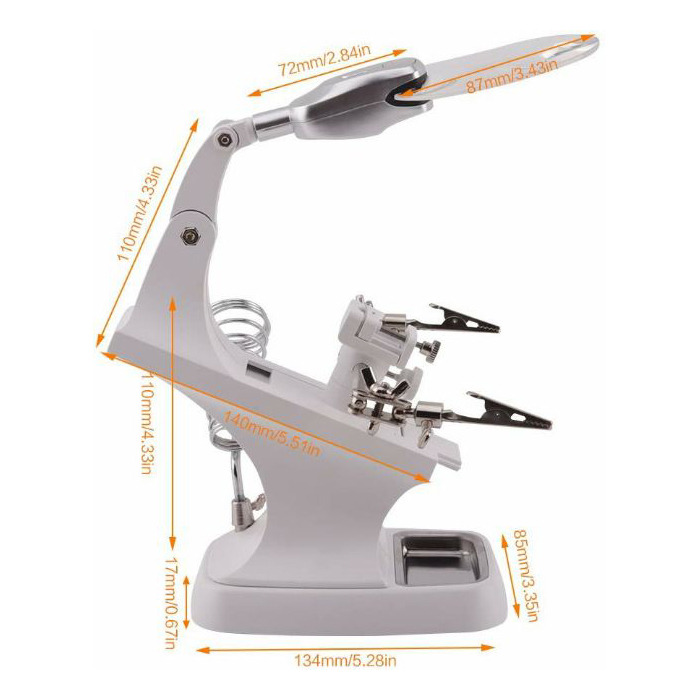 Kính lúp để bàn sữa chữa 5X K8 có đèn led và khay dụng cụ