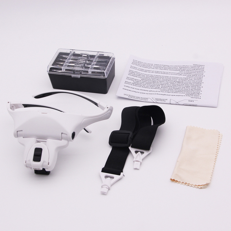 Kính lúp đeo đầu có đèn LED đọc sách sửa chữa kiểm tra và nhận dạng cho người già có 5 thấu kính