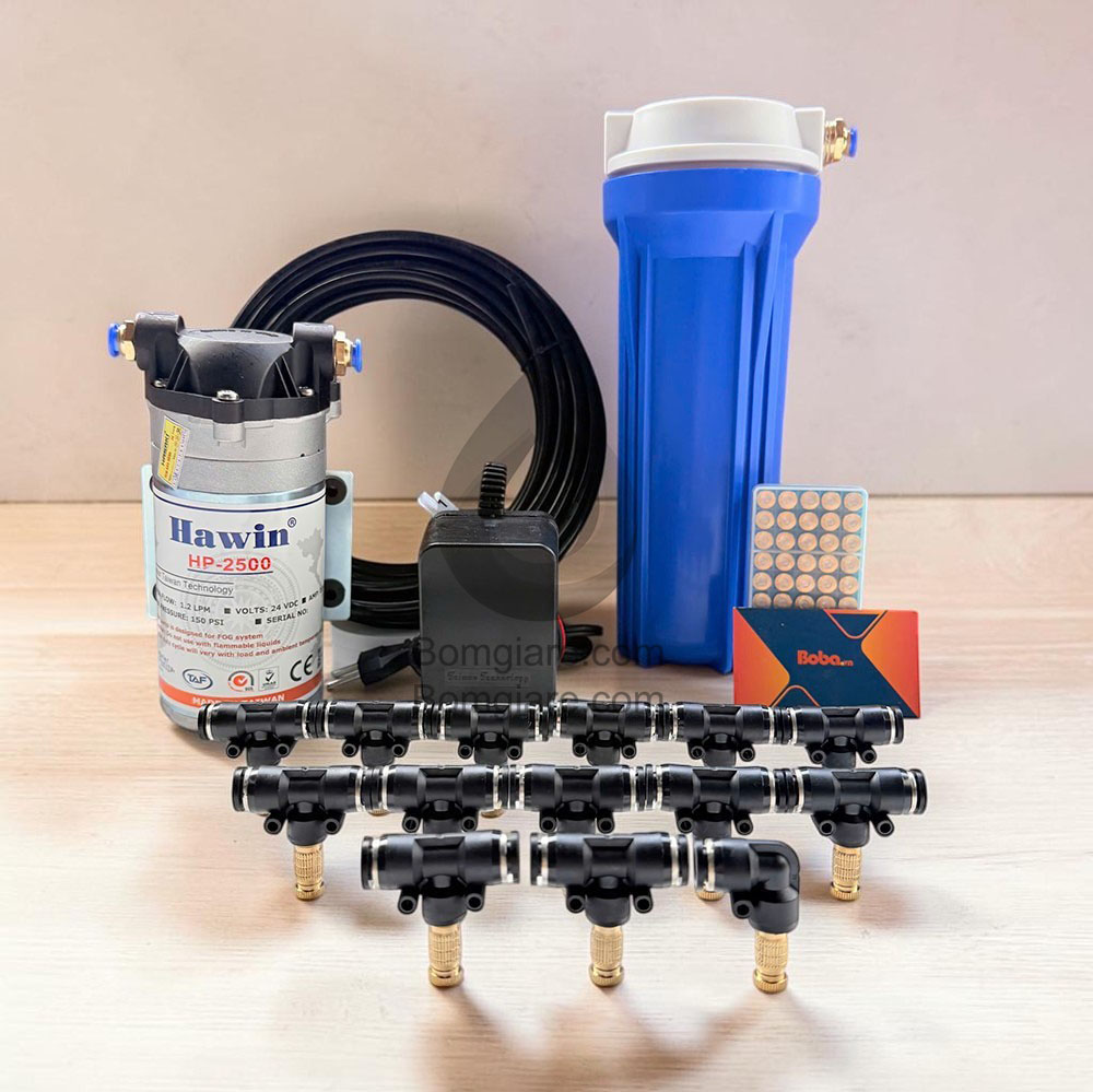 Bộ phun sương tưới lan phun sương làm mát nhà quán cafe  Hawin HP-2500 15 béc