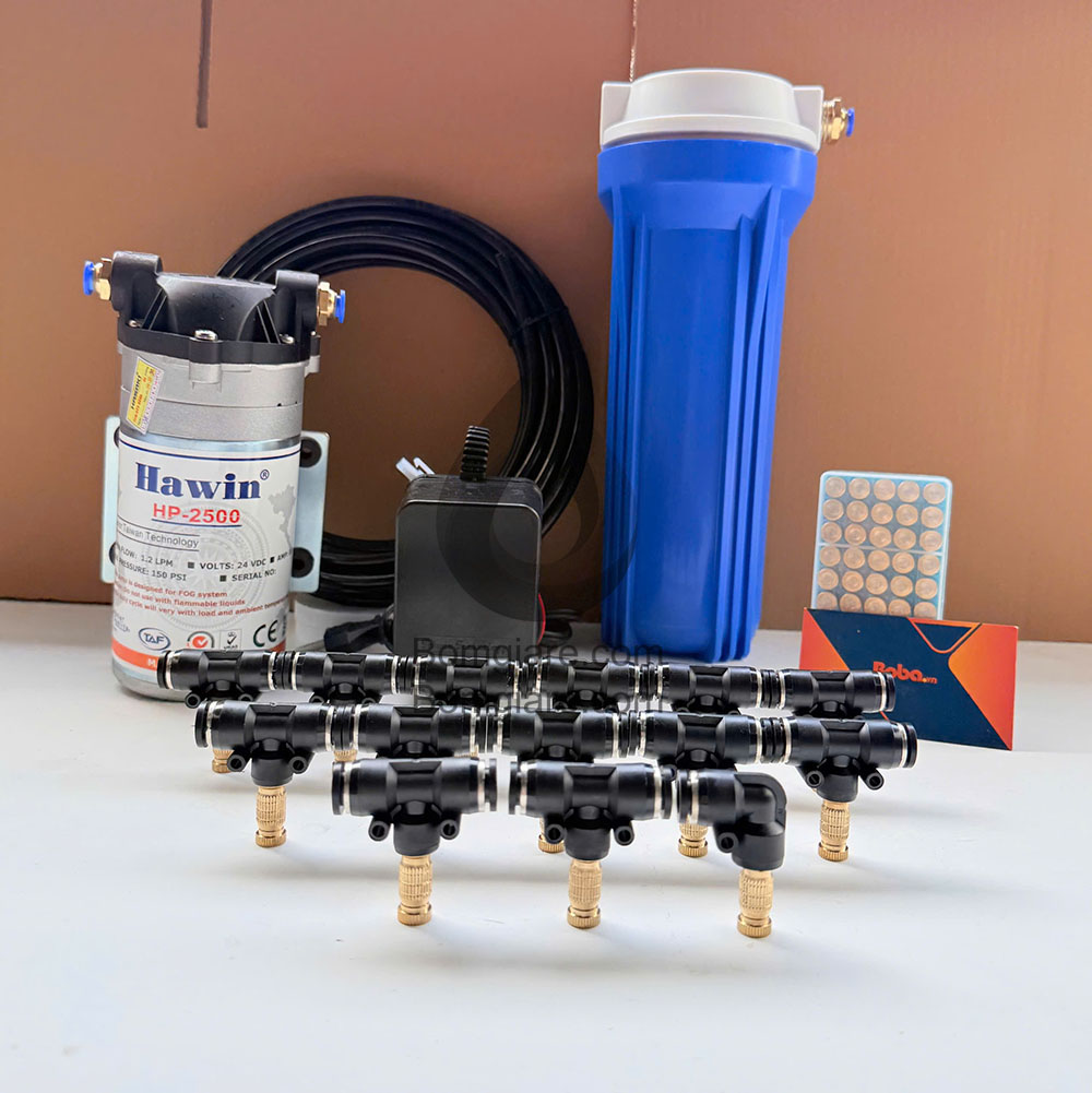 Bộ phun sương tưới lan phun sương làm mát nhà quán cafe  Hawin HP-2500 15 béc