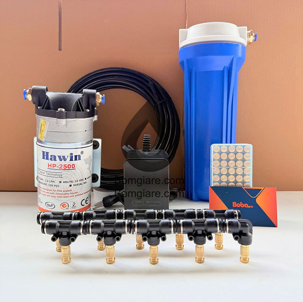 Bộ phun sương làm mát không khí 20 đầu phun - Bơm Hawin HP 2500