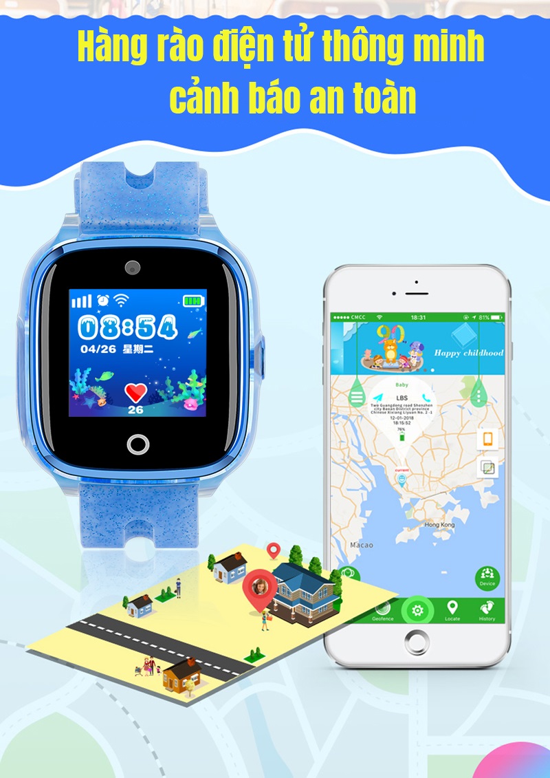 Đồng hồ định vị trẻ em chống nước DF34 - Định vị kép GPS & LPS