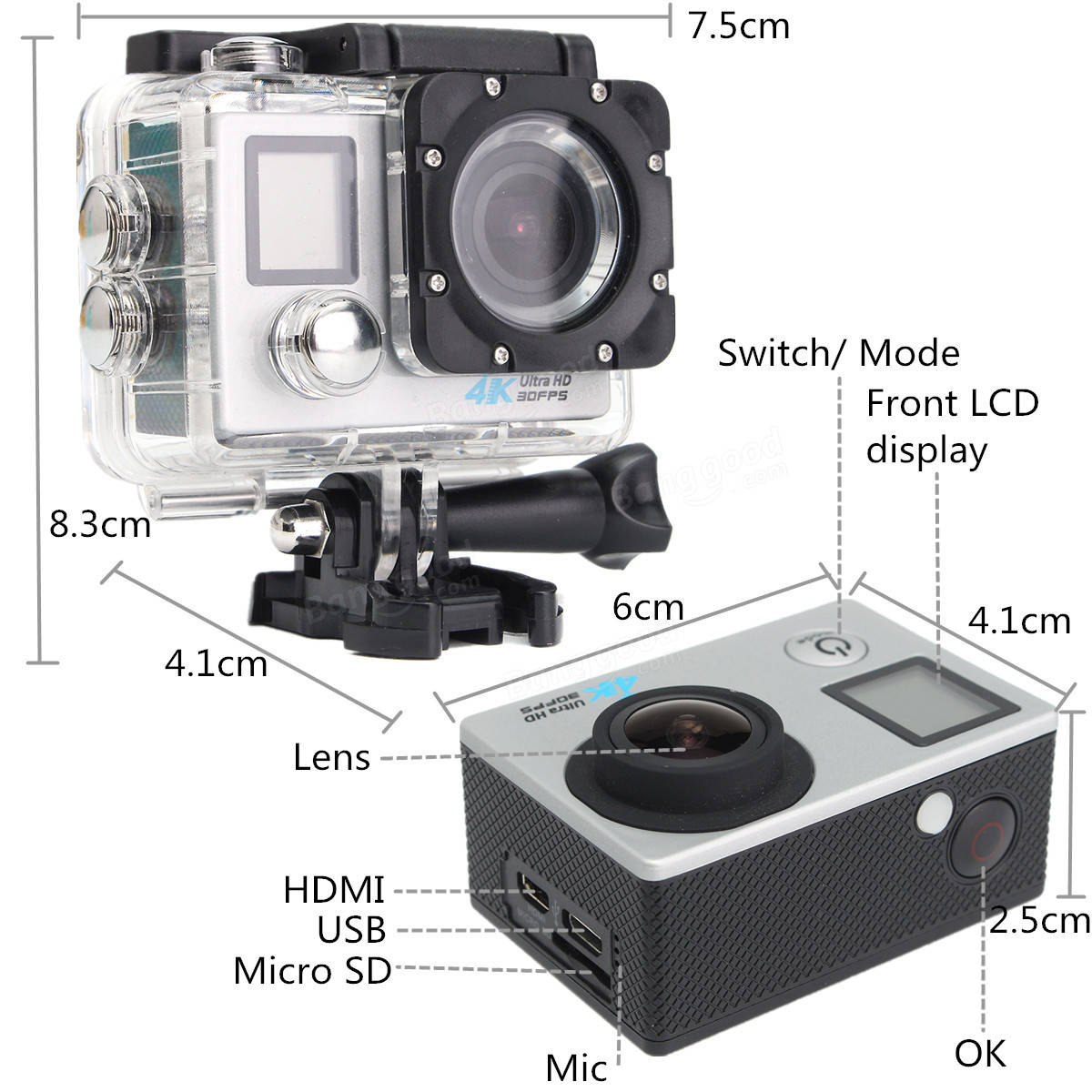 Camera hành trình gắn xe máy Ultra HD DV 4K S1 - Có ngàm gắn mũ bảo hiểm