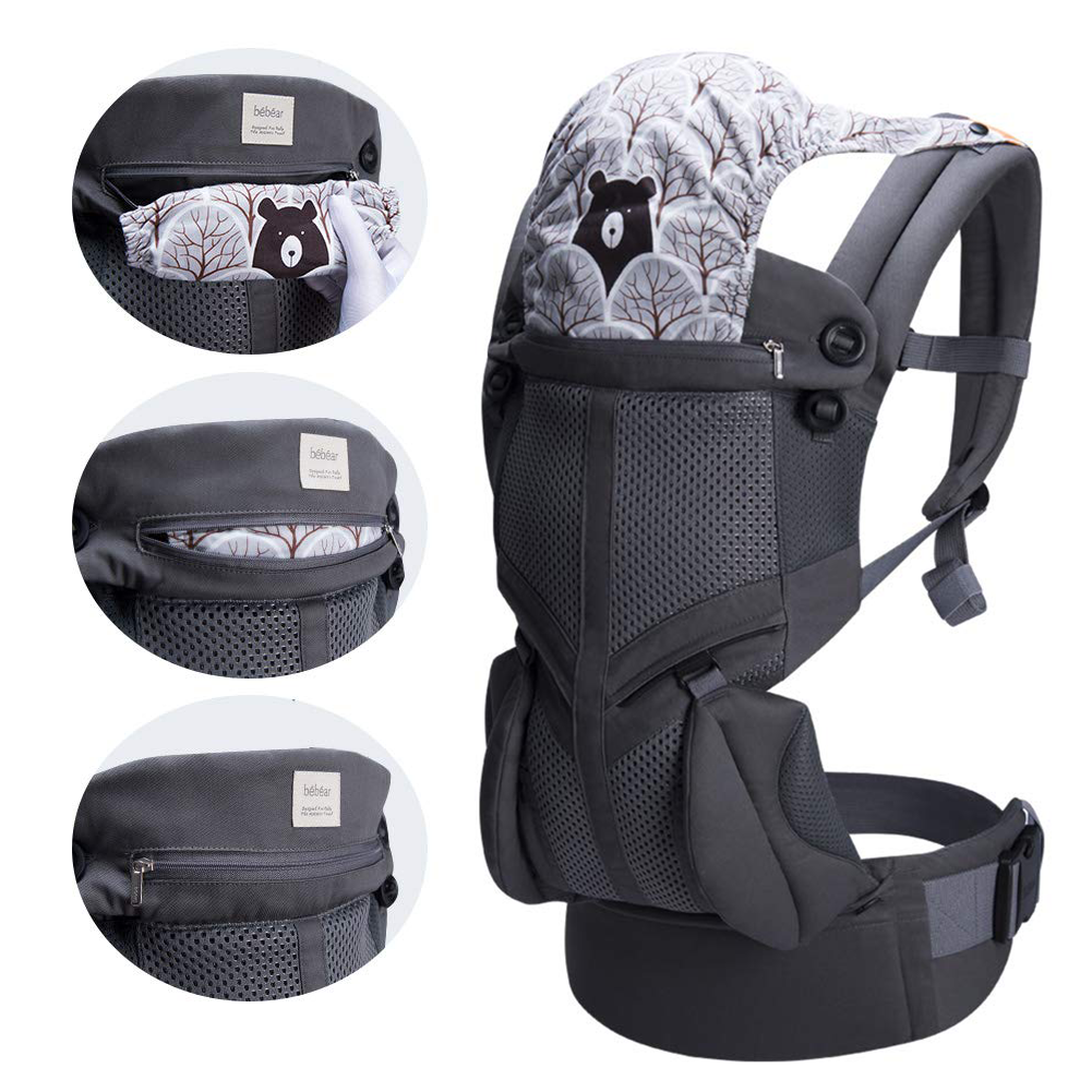 Địu cho bé đa năng cao cấp Bebamour Bebear Baby Wrap Carrier có mũ che