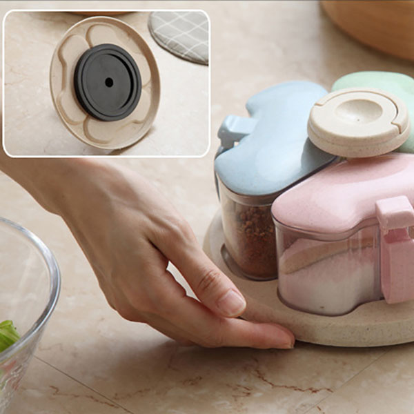 Khay gia vị lúa mạch 3 ngăn kèm thìa TT250 - Thân thiện môi trường