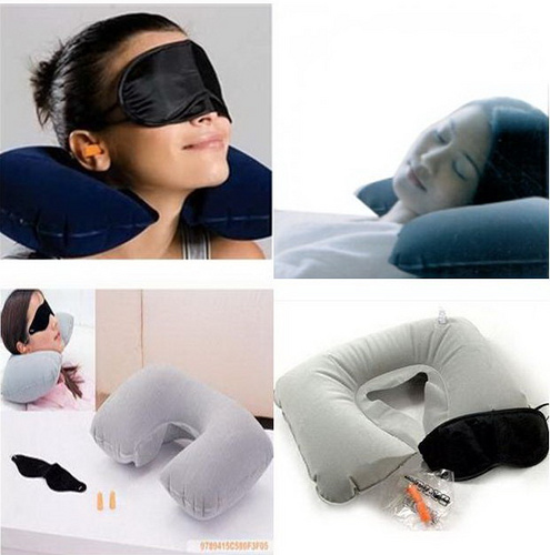 Combo gối hơi tựa đầu và bịt mắt đi xe ô tô
