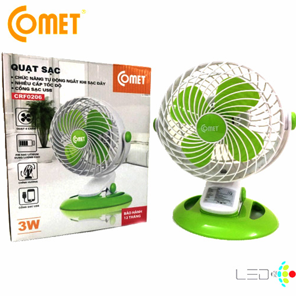 Quạt Sạc USB Mini Đa Năng Comet CRF0206 3W (Xanh Lá) - Hàng Chính Hãng