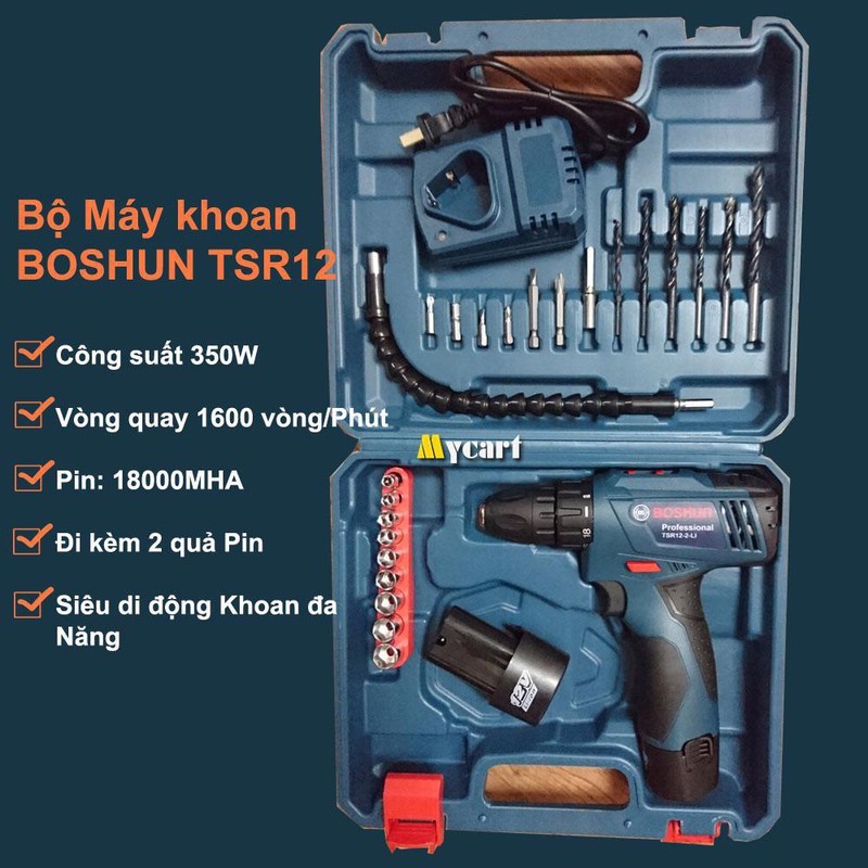 Bộ máy khoan đa năng  Boshun TSR12 - Kèm 2 pin sạc