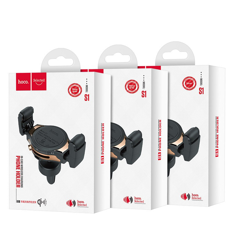 Đế sạc không dây kiêm kẹp điện thoại xe hơi Hoco S1 chính hãng