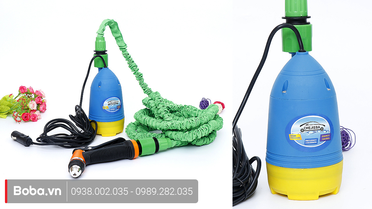 Bộ bơm rửa xe 12V tăng áp tại nhà Chejieba - Siêu tiết kiệm nước