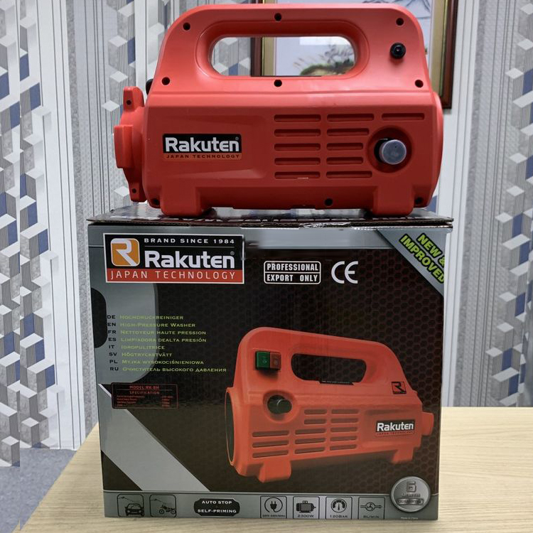 Bơm rửa xe tăng áp Rakuten 2300W - 120 Bar 7L/Phút kèm bình bọt tuyết