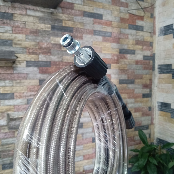 Dây xịt rửa xe 15m (Dây bố trắng - 2 đầu lớn) ren trong 22mm