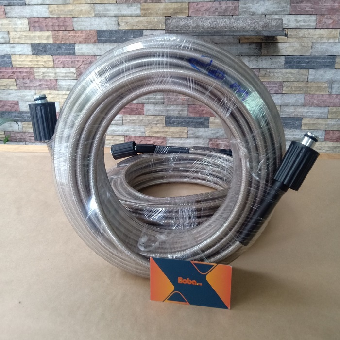 Dây xịt rửa xe 20m (Dây bố trắng - 2 đầu lớn) ren trong 22mm