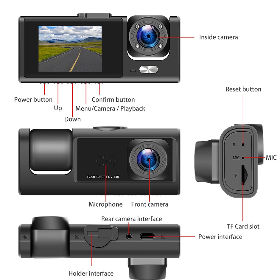Camera hành trình ô tô C309 có ghi âm hỗ trợ tới 3 camera