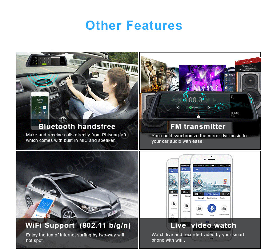 Camera hành trình Phisung V9 - Ống kính kép và tiêu chuẩn ADAS bluetooth wifi