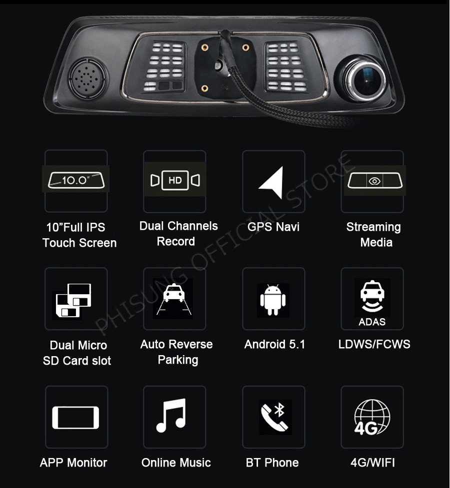 Camera hành trình Phisung V9 - Ống kính kép và tiêu chuẩn ADAS bluetooth wifi