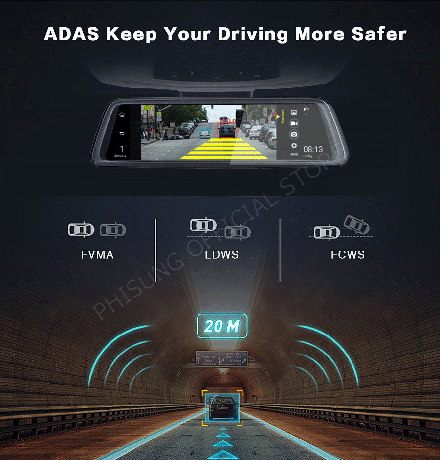 Camera hành trình Phisung V9 - Ống kính kép và tiêu chuẩn ADAS bluetooth wifi