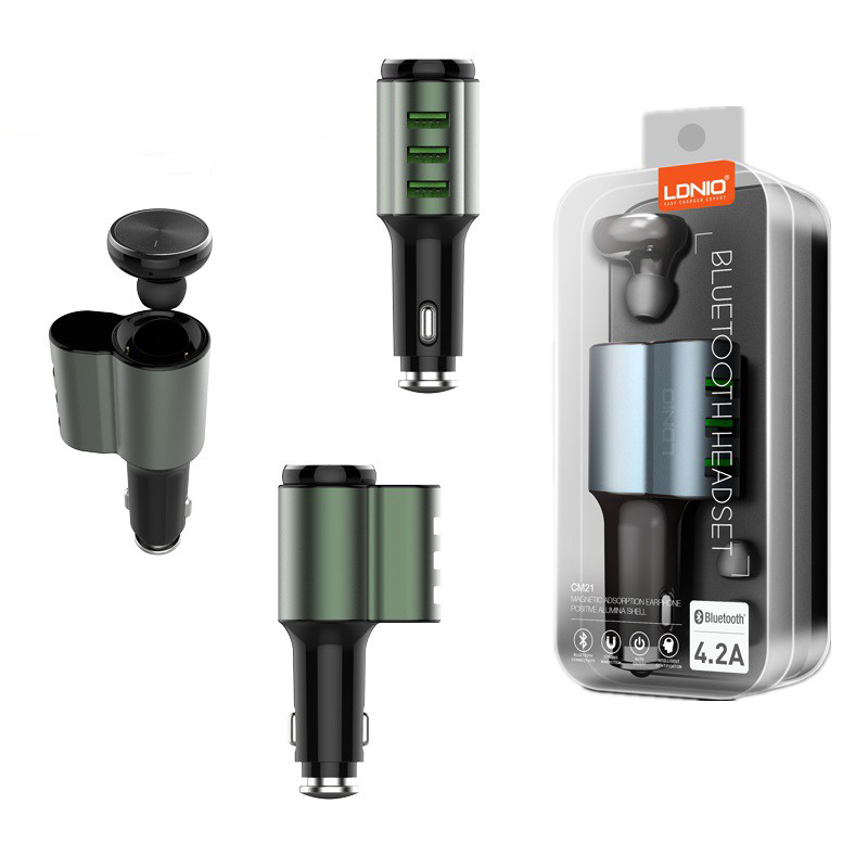 Tai nghe bluetooth kiêm tẩu dock sạc nhanh cho ôtô LDNIO CM21 chính hãng