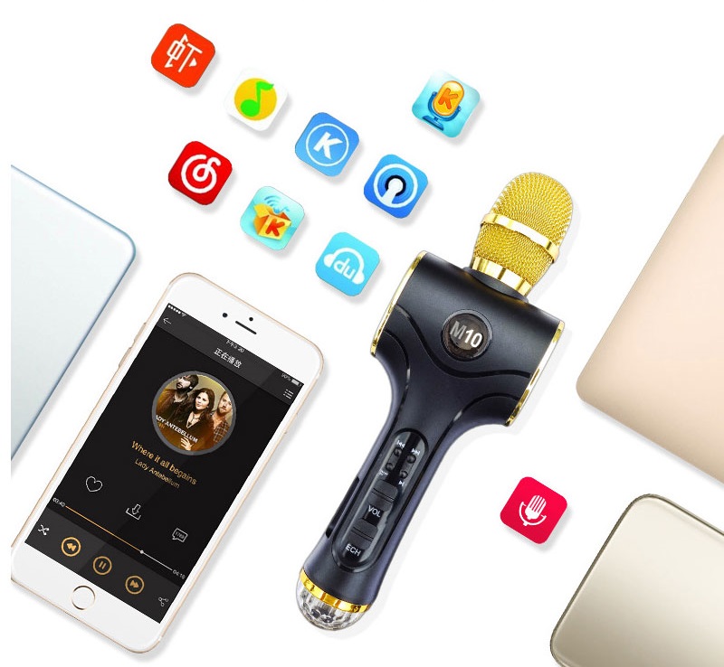Mic hát karaoke cao cấp TX M10 Đèn Led 2 loa kép