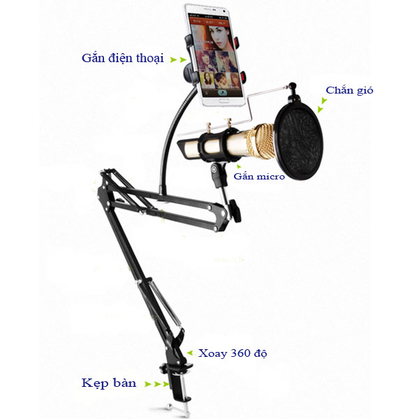 Chân đế kẹp bàn gắn mic thu âm N42