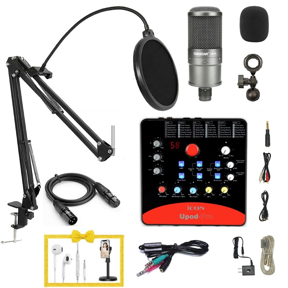 Bộ mic hát livestream chính hãng takstar Sm8b  soundcard icon upod profull phụ kiện đi kèm