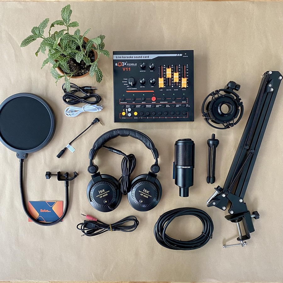 Combo micro PC K320 Soundcard V11 Chân màn kẹp đầy đủ Full Livestream