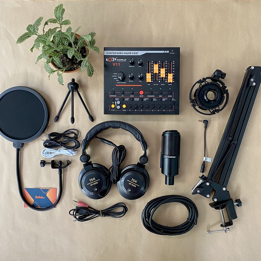 Combo micro PC K320 Soundcard V11 Chân màn kẹp đầy đủ Full Livestream