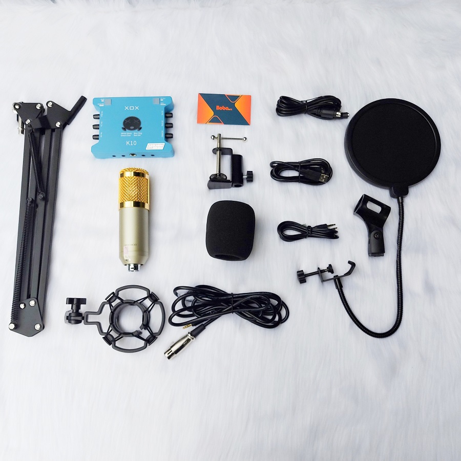 Bộ mic karaoke livestream trực tuyến giá rẻ chất lượng cao soundcard K10  mic BM900