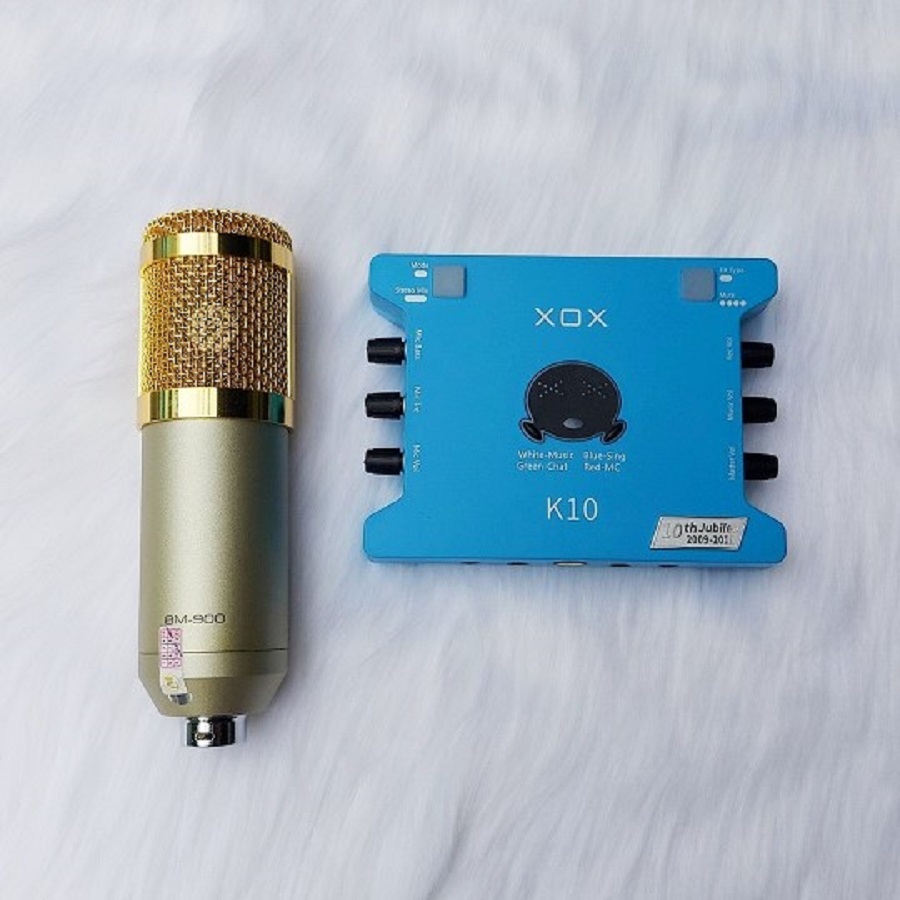 Bộ mic karaoke livestream trực tuyến giá rẻ chất lượng cao soundcard K10  mic BM900