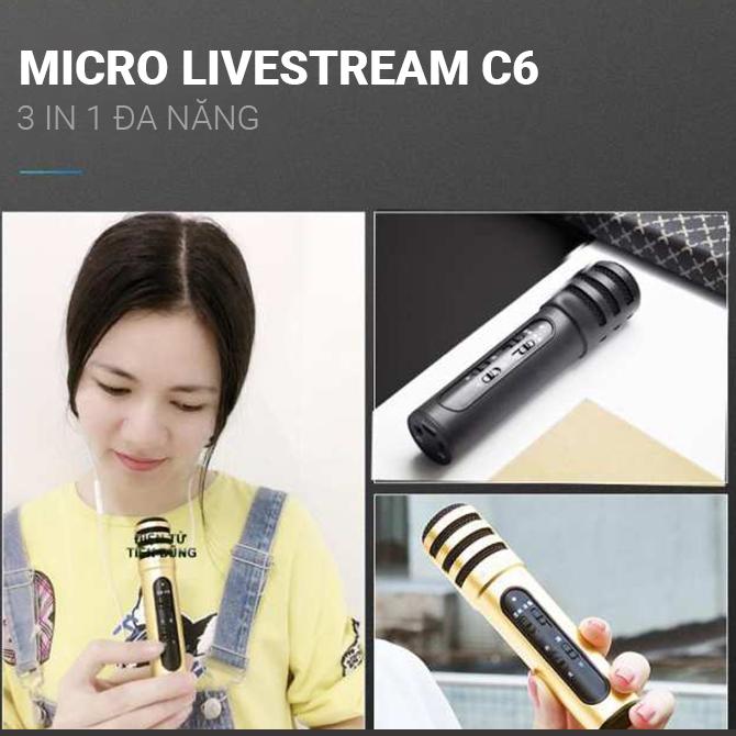Mic thu âm 3 in1 livestream C7 - Hát trực tiếp trên điện thoại
