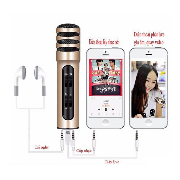 Mic thu âm 3 in1 livestream C7 - Hát trực tiếp trên điện thoại