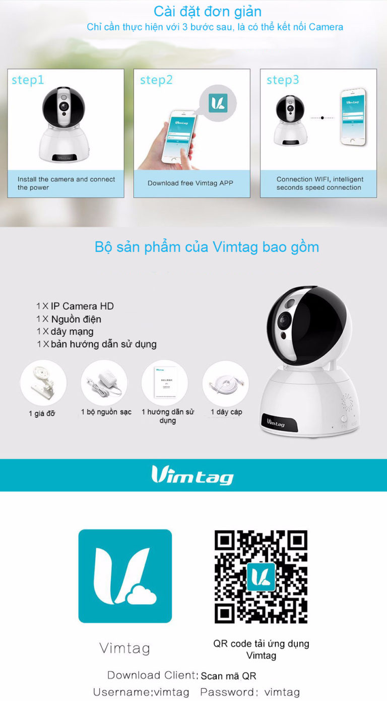 Camera IP 360 độ Vimtag CP2X - FullHD 1080 chuẩn IRCUT bù trừ ánh sáng
