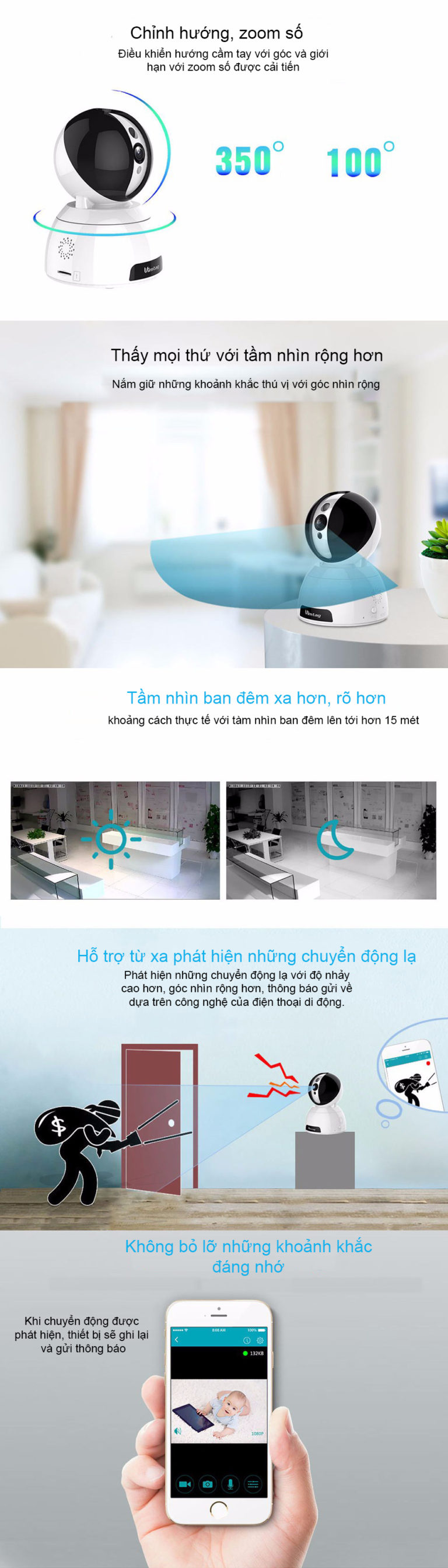 Camera IP 360 độ Vimtag CP2X - FullHD 1080 chuẩn IRCUT bù trừ ánh sáng